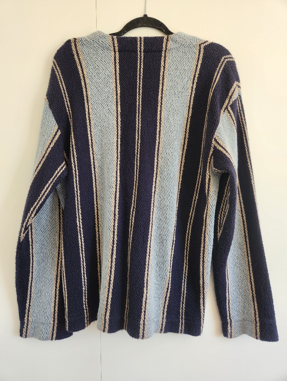 Faherty Organic Cotton Striped Cardigan Sweater Blue Medium - Picture 4 of 5